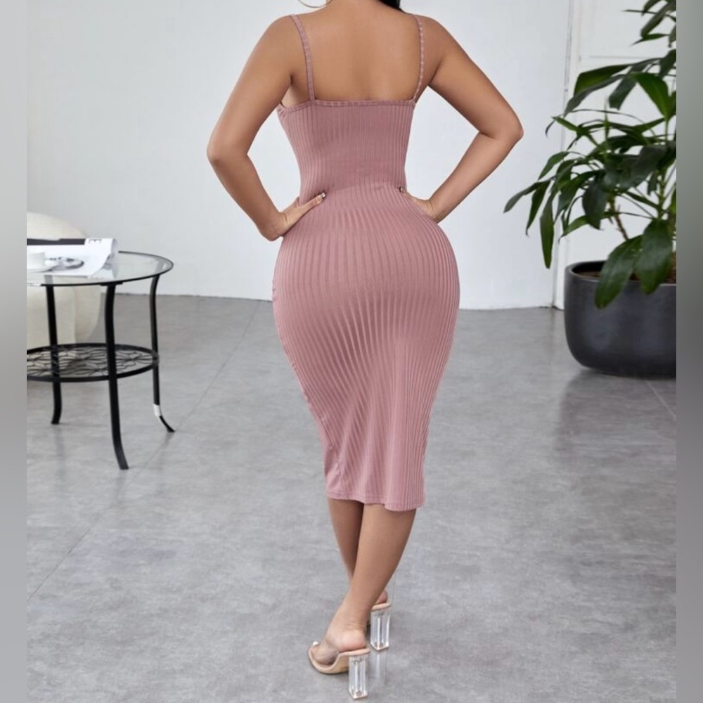 Pink Ribbed Knit Bodycon Dress - Picture 5 of 6